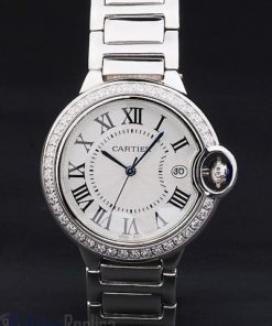 Alternative view of Cartier replica ballon bleu acciaio brillantini bezel white dial orologio imitazione perfetta